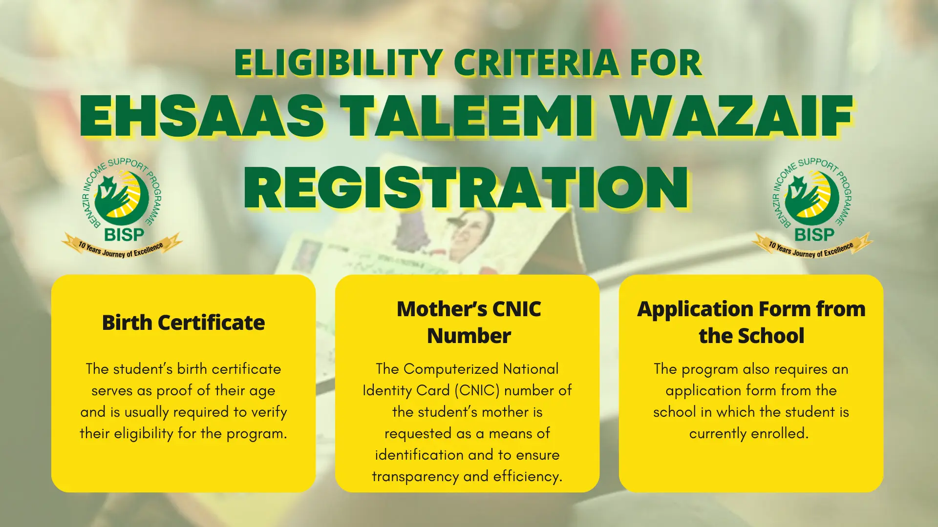 Eligibility Criteria for Ehsaas Taleemi Wazaif Registration
