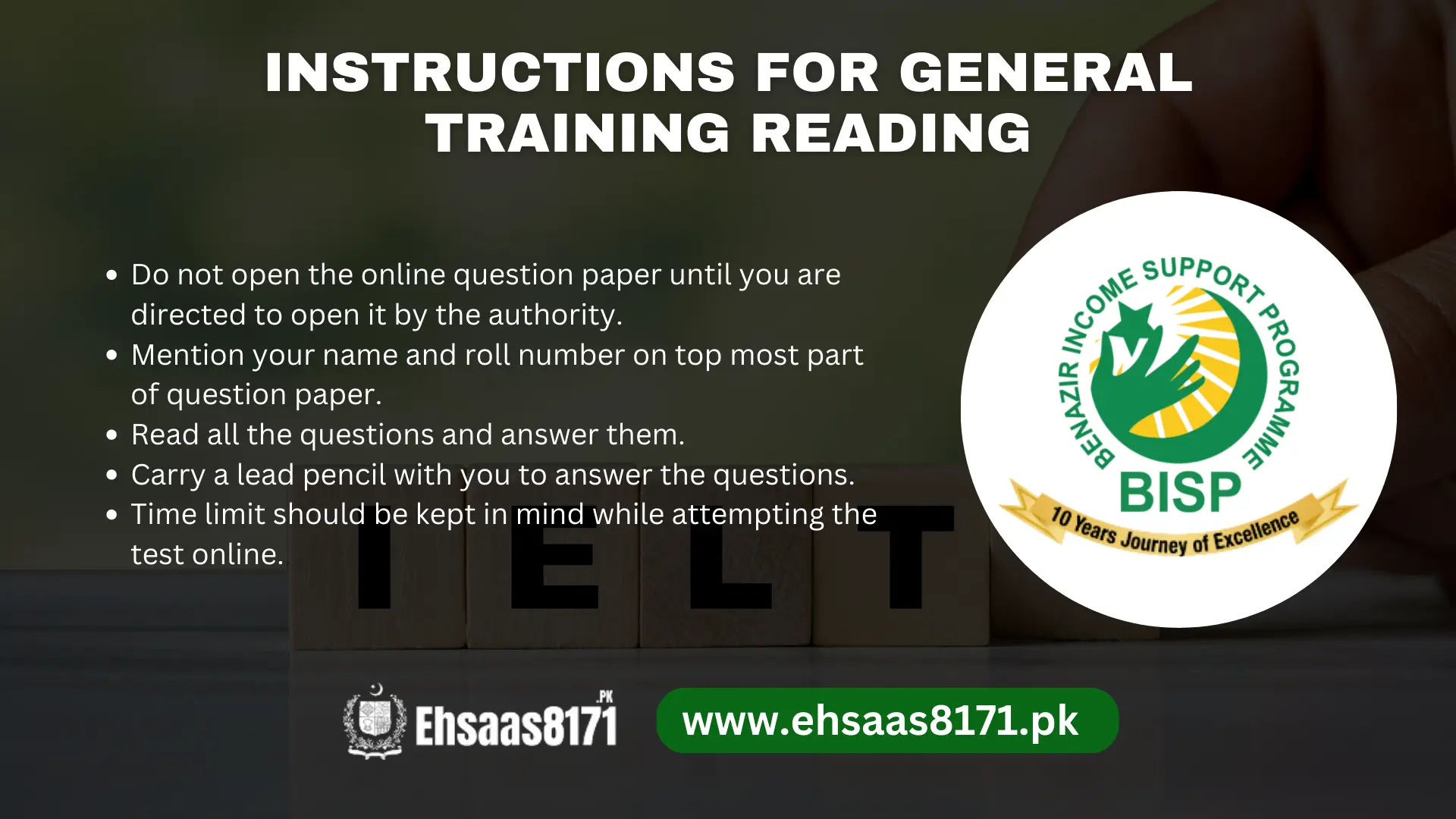 Instructions for General Training Reading
