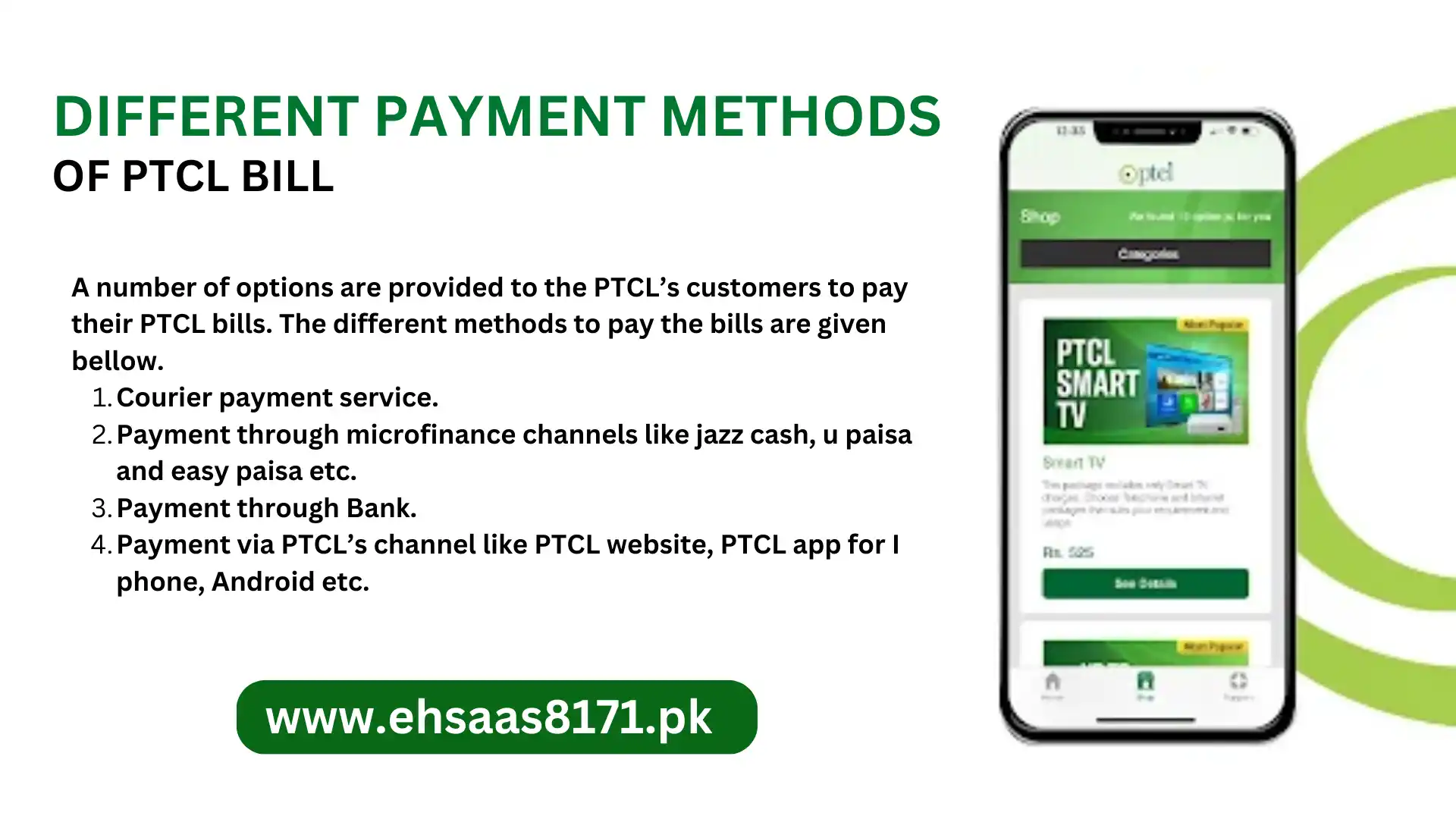 Different Payment Methods of PTCL bill