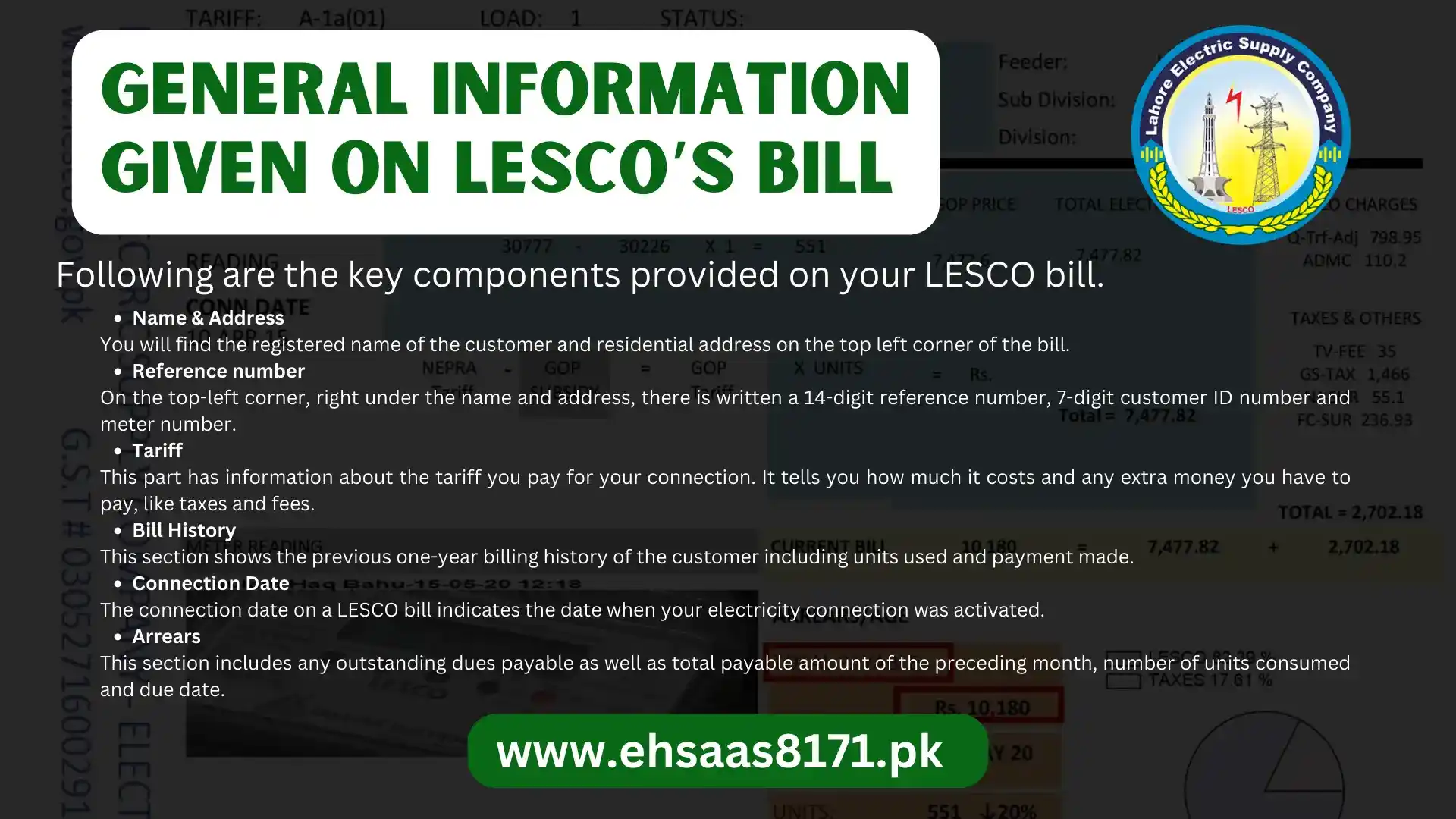 General Information Given on LESCO’s Bill