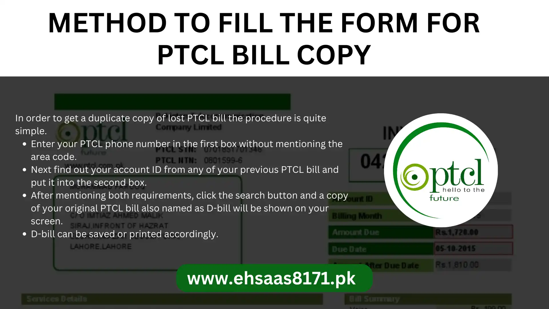 Method to fill the Form for PTCL Bill copy