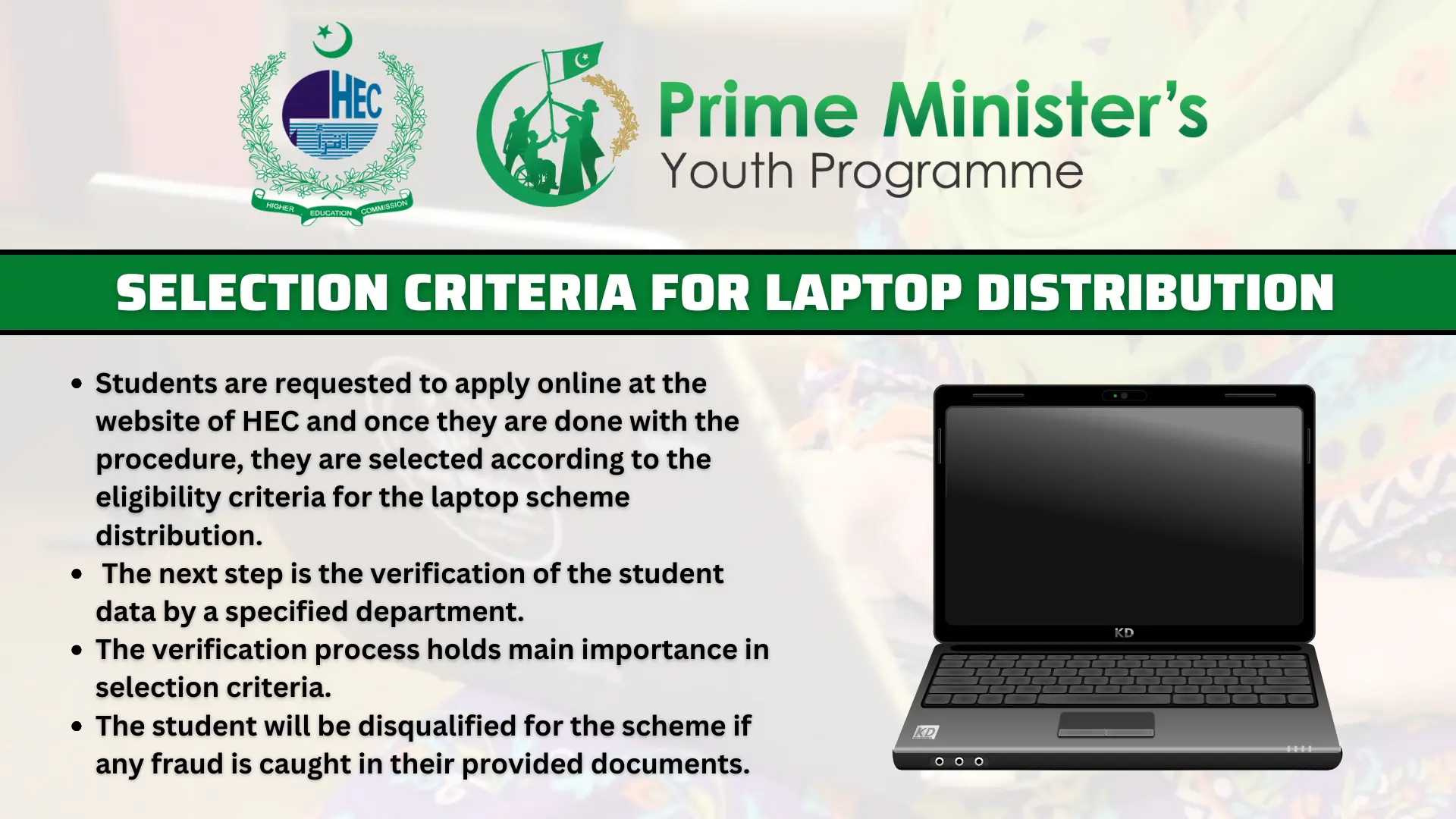 Selection Criteria for Laptop Distribution