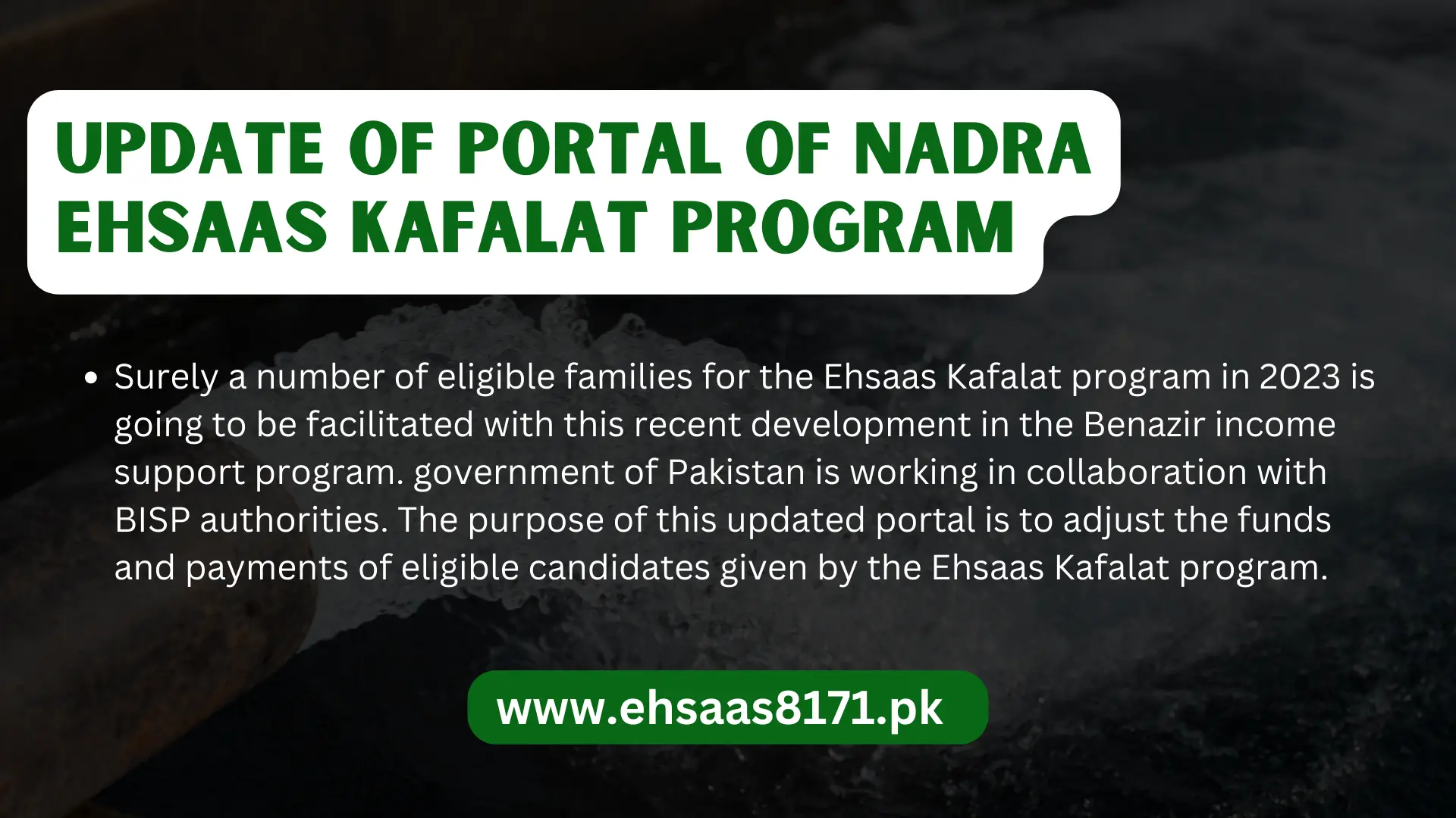 Update of Portal of Nadra Ehsaas Kafalat Program