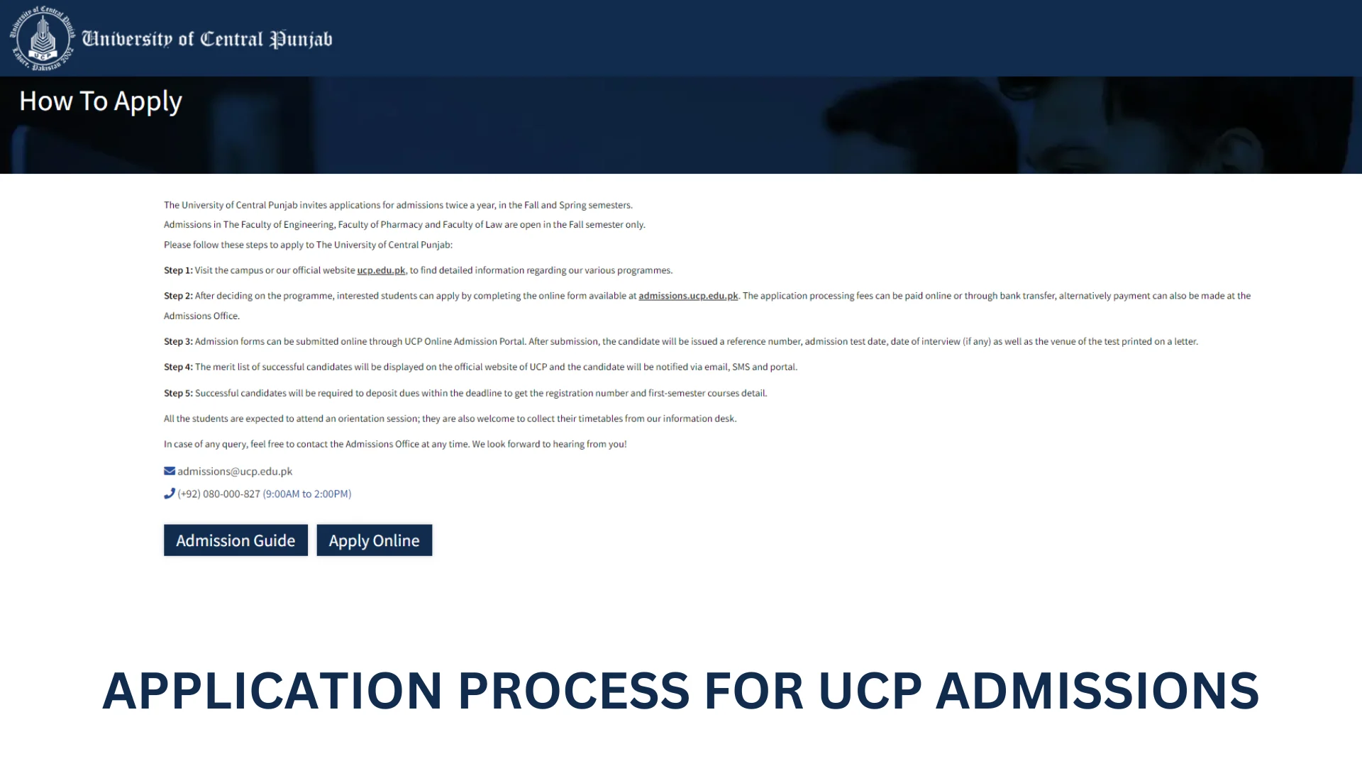 Application Process for UCP Admissions