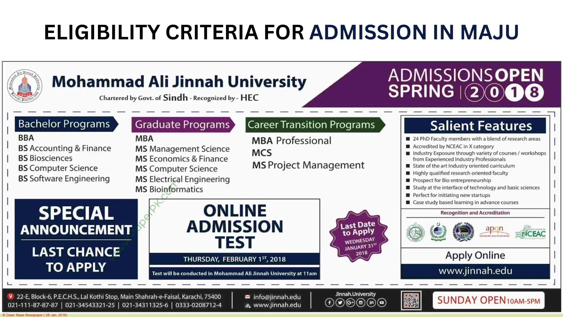 Eligibility Criteria for admission in MAJU